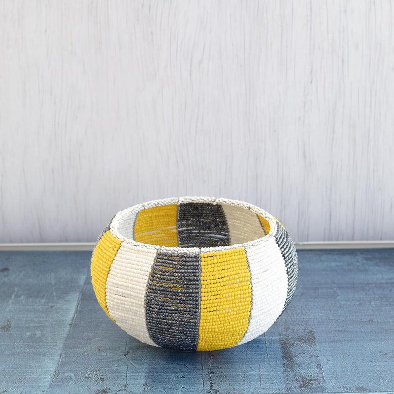 Beaded Bowl - Yellow Stripe - Artisans Bloom